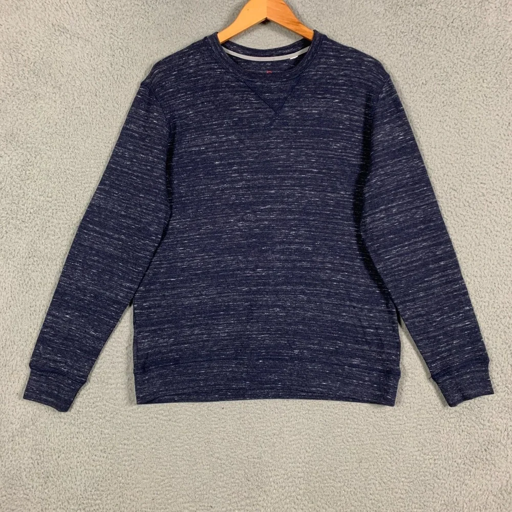 Robert Graham Sweater Men's XL Navy Heather Crew Pullover Elbow Patch Sweatshirt
